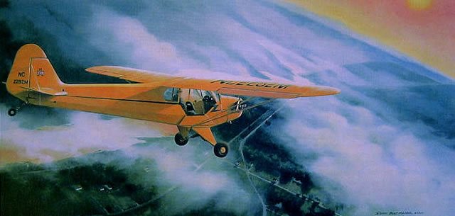 "Evening Joyride" - Burt Mader - Piper J-3 Cub Aviation Art